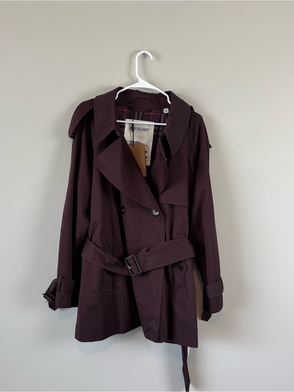 NWT Burberry Short Gabardine Fitzrovia Oversized Cropped Trench Coat Red Wine 2 - Picture 9 of 16